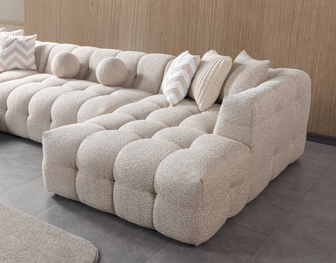 Ivy Sand Boucle Double Chaise 146" Sectional