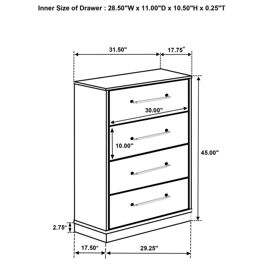 FENWICK 4-DRAWER CHEST OF DRAWERS GREY OAK