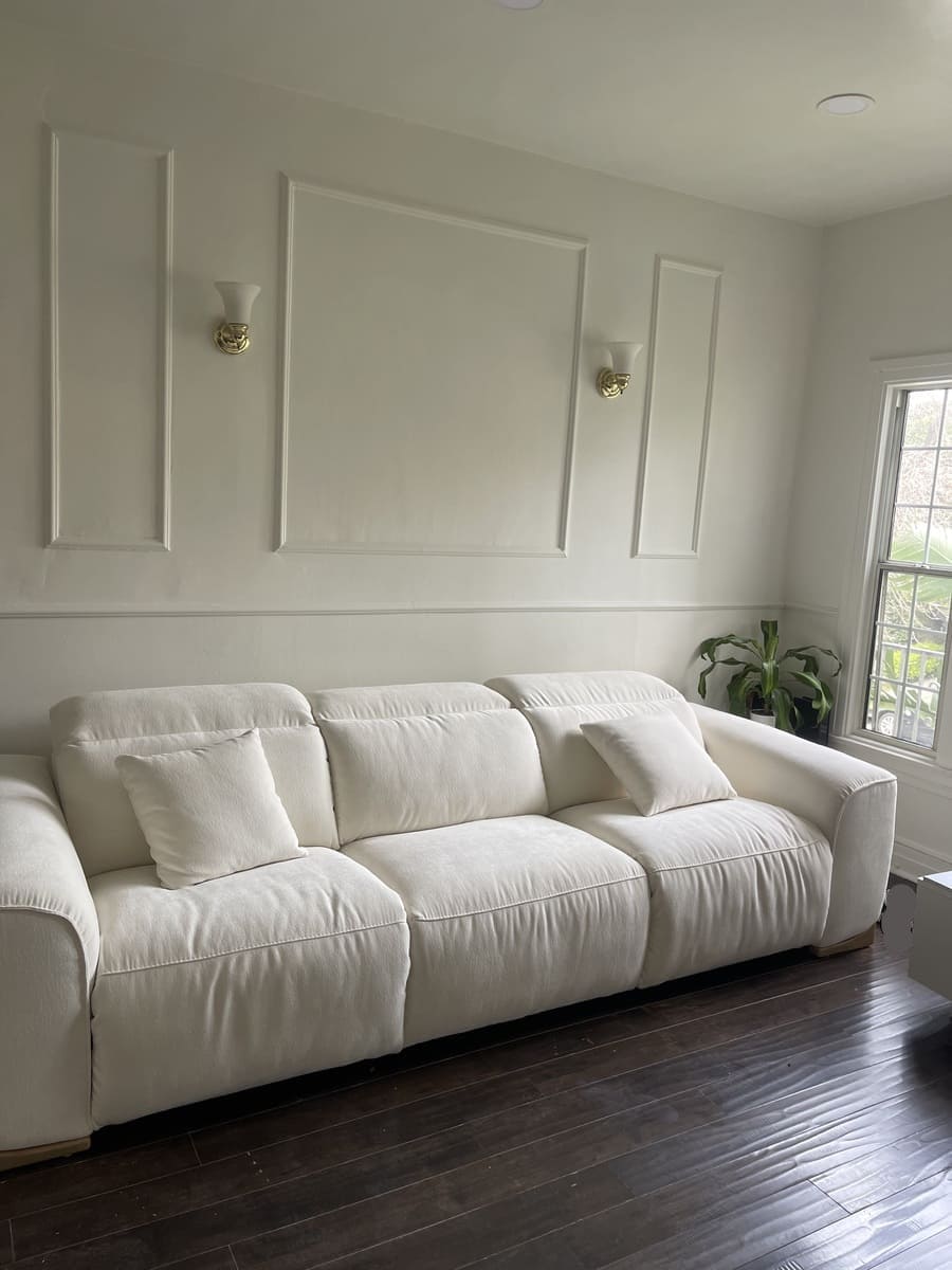 Modern Off-White Fabric Sofa With 2 Power Recliners