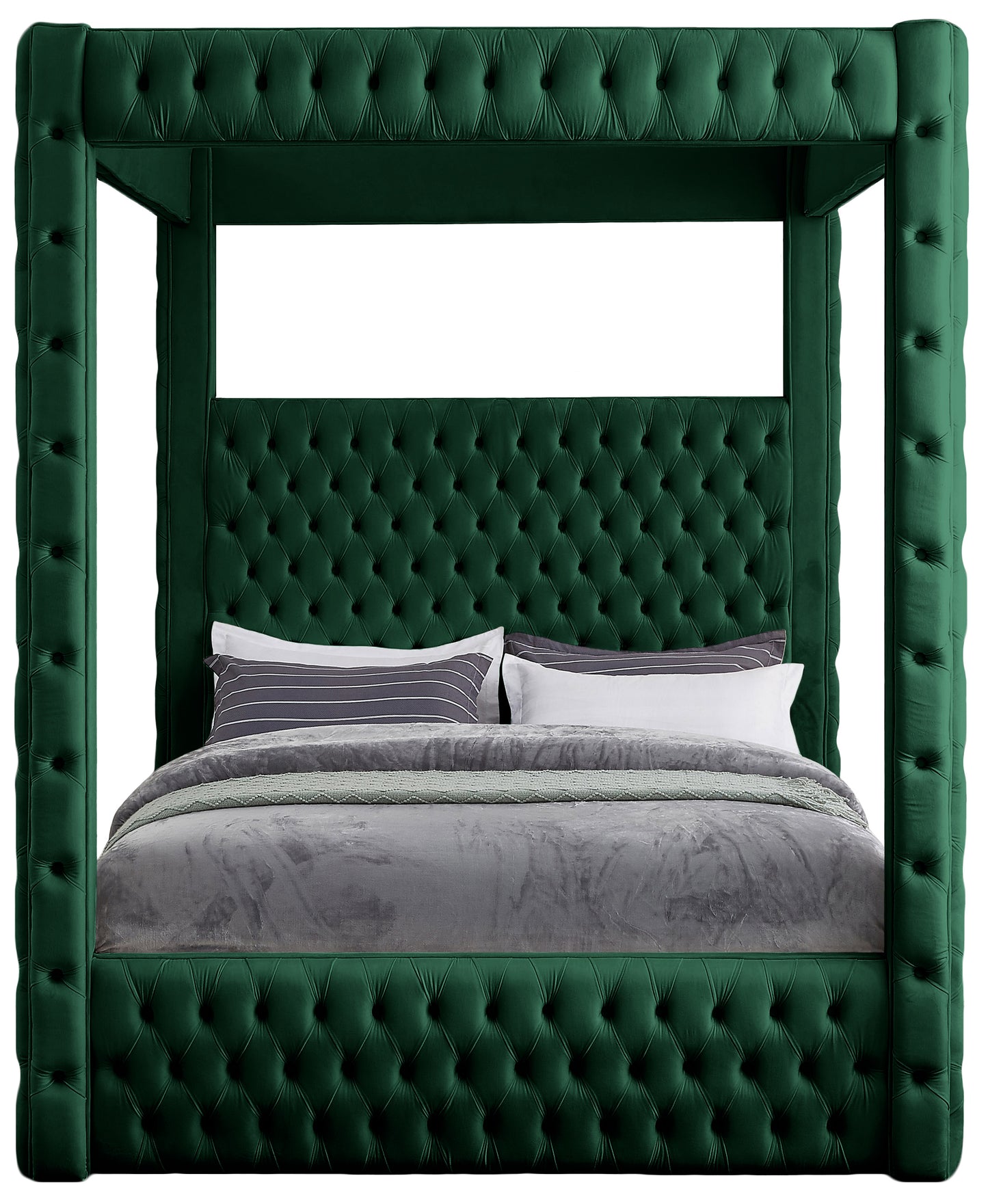 Royal One Canopy Velvet Bed Green