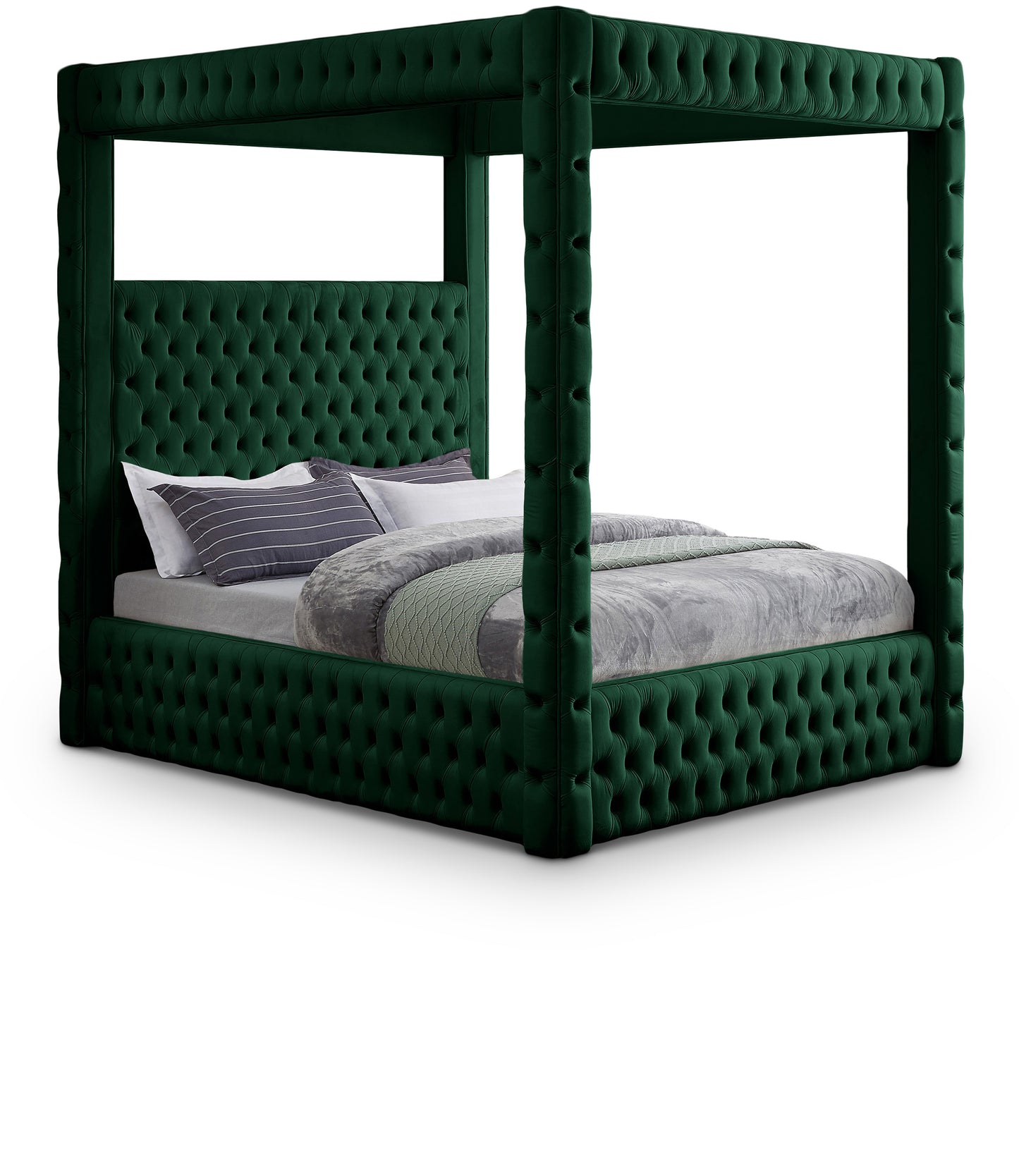 Royal One Canopy Velvet Bed Green