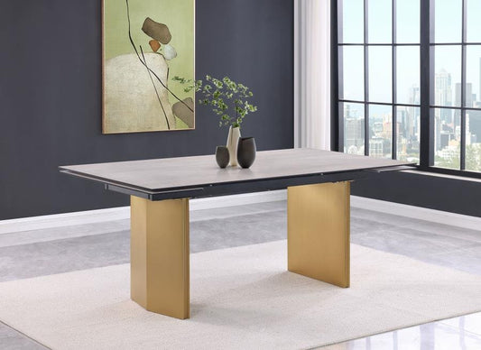 Vesa 97-inch Glass Top Extension Dining Table Beige