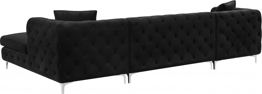 Gail 127" Velvet Upholstered 3pc. Sectional Black