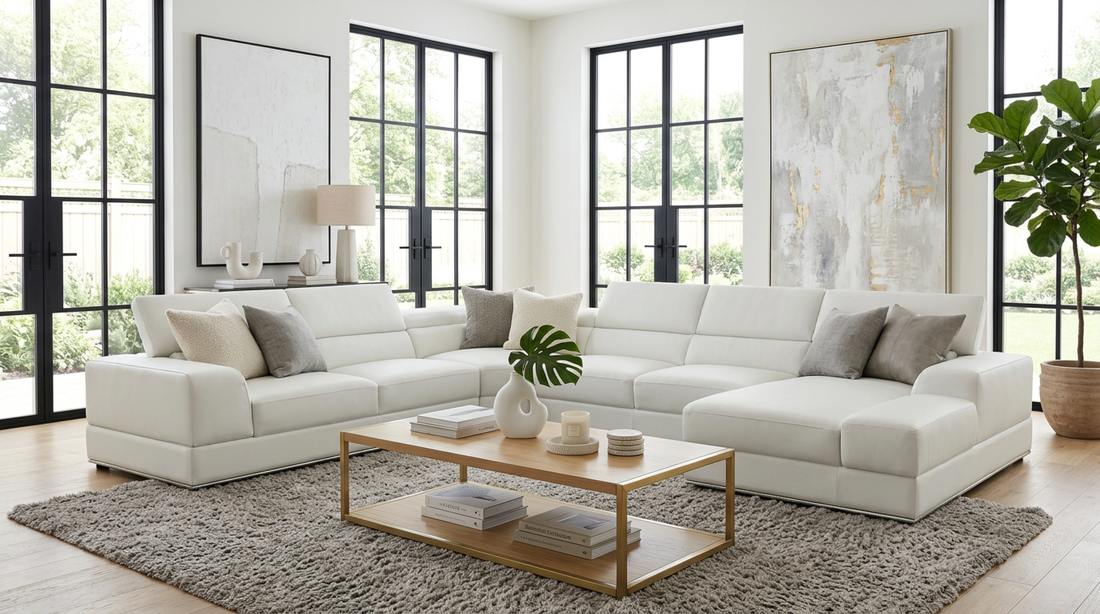 Nella Sectional Sofa | Italian Leather Match White