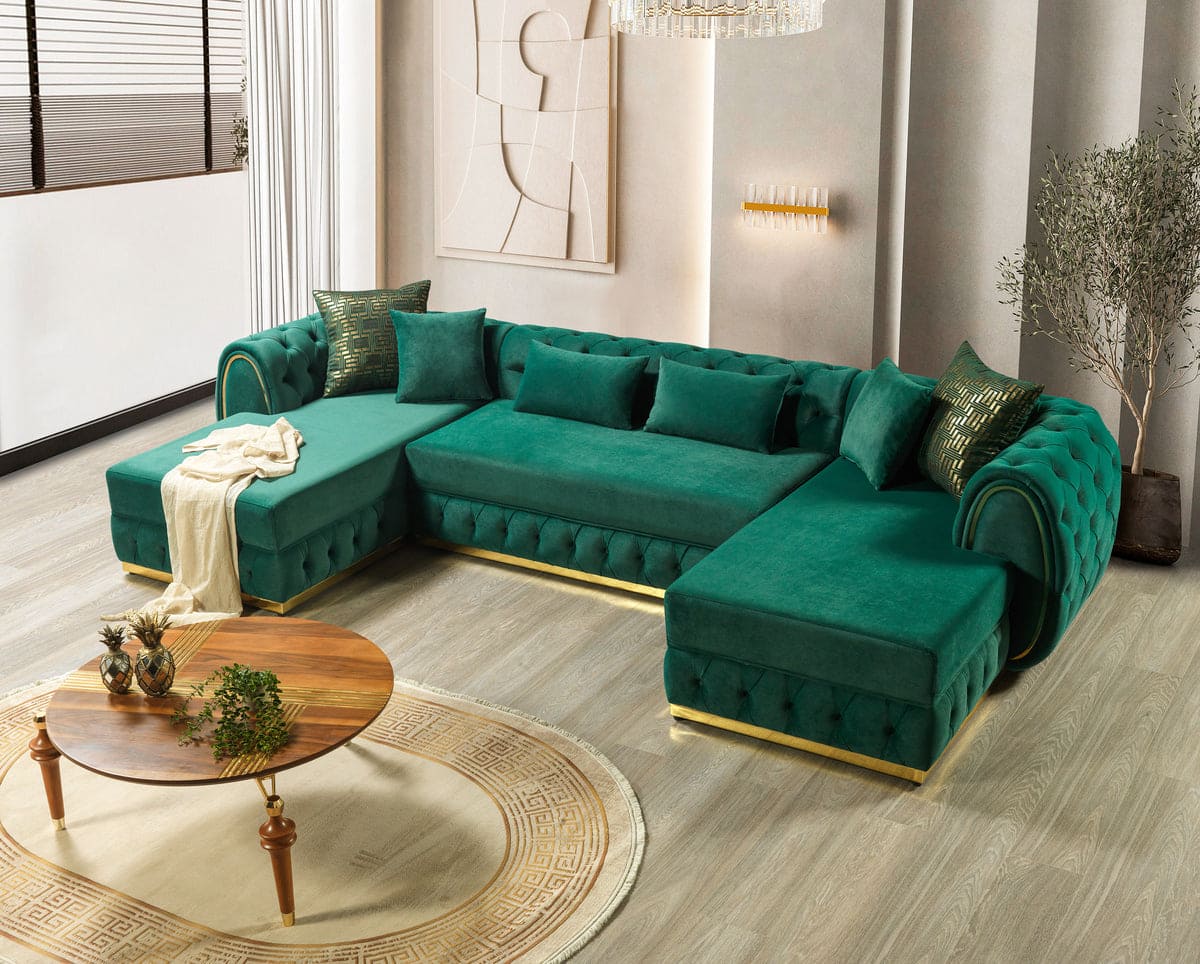 Jessie Green Velvet Double Chaise Sectional