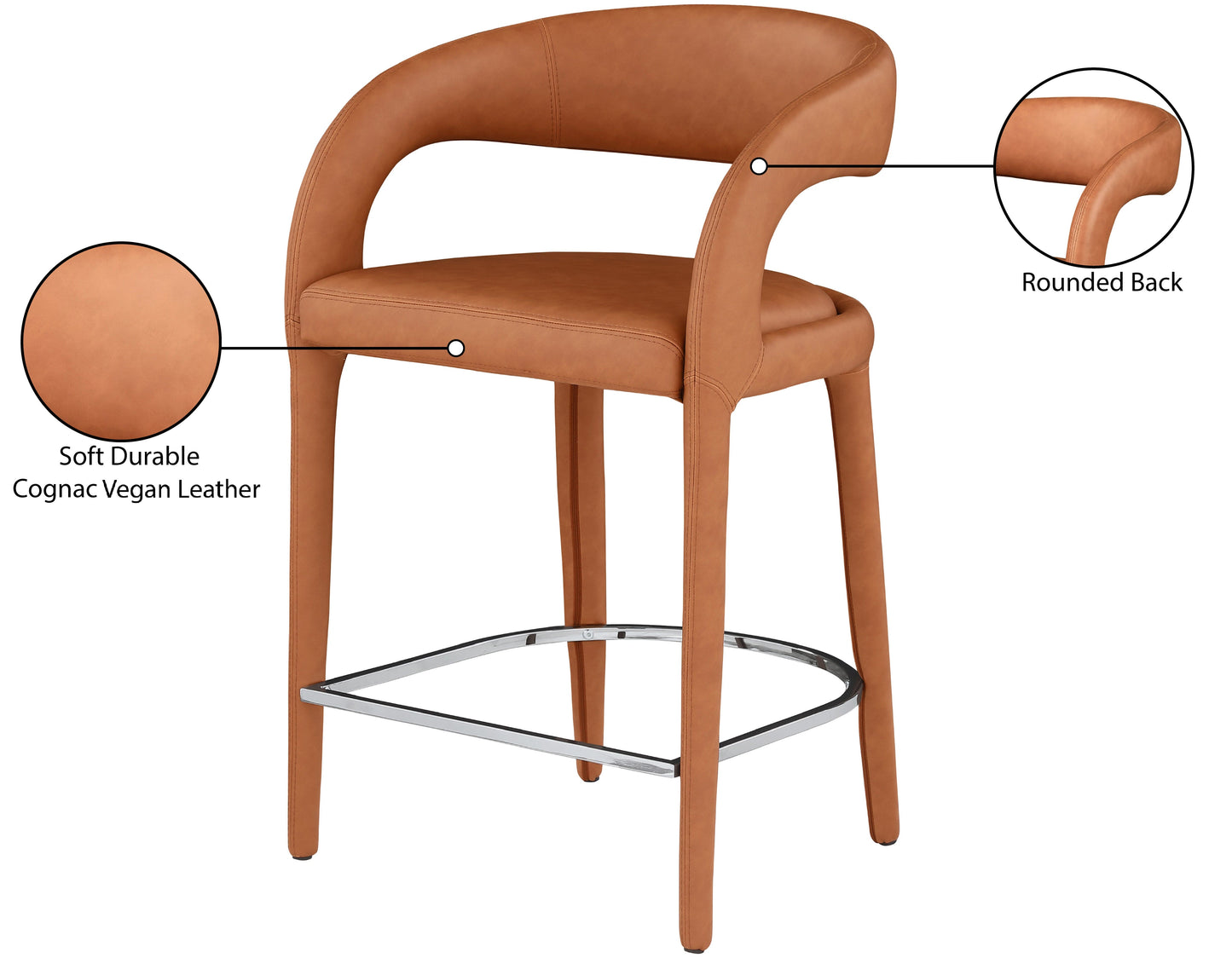 Sylvester Vegan Leather Counter Stool Cognac