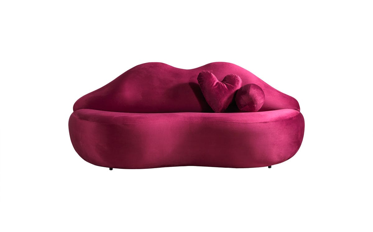 Lips Maroon Velvet Settee Loveseat 81"