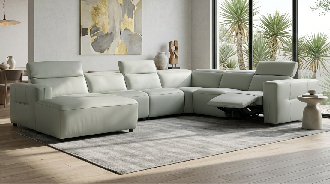 Noel Italian Leather/Match Power Reclining Sectional with Chaise
