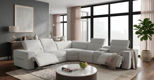 6PC POWER SECTIONAL Modern Comfort in Light Grey Fabric