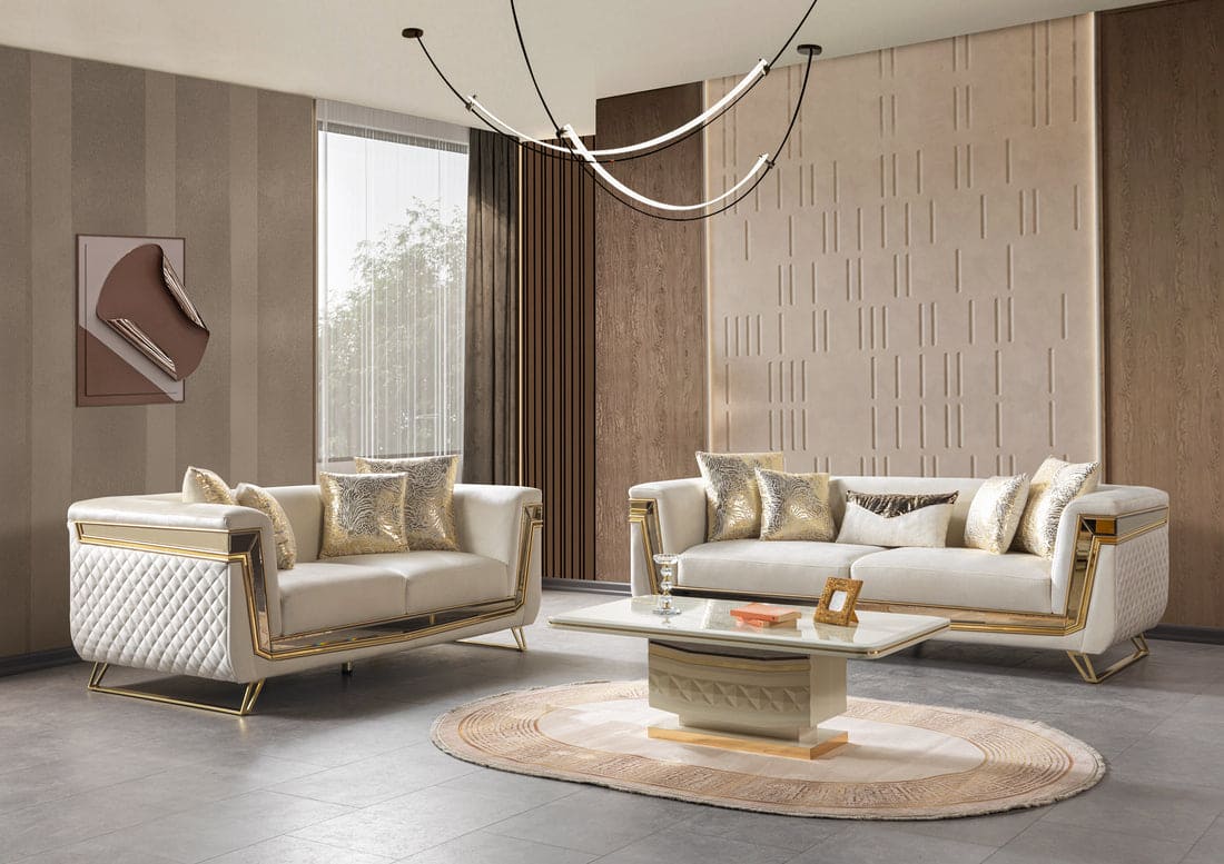 Anica Ivory Velvet Sofa 92" & Loveseat 76"