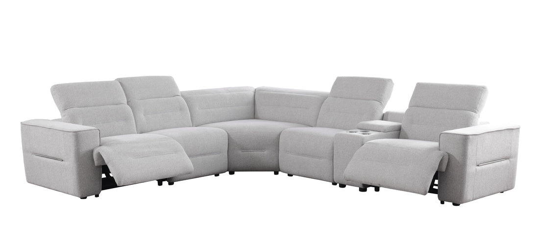6PC POWER SECTIONAL Modern Comfort in Light Grey Fabric