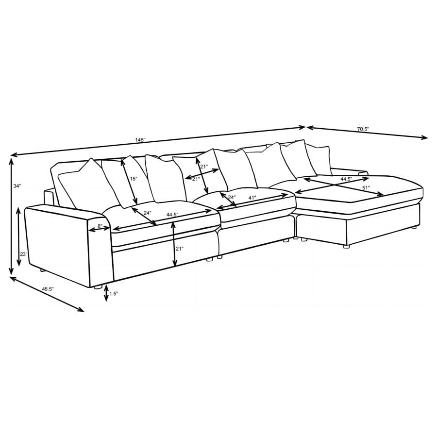 Blaine 3-Piece Upholstered Reversible Chaise Sectional Sofa Fog