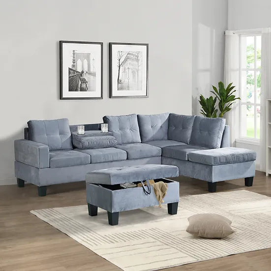 Allen Grey Sectional with Storage Ottoman