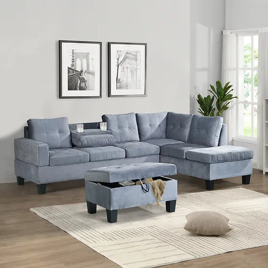 Allen Grey Sectional with Storage Ottoman