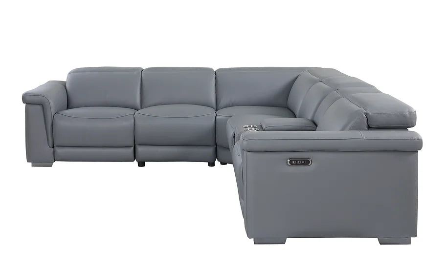 Leonardo Power Reclining Italian Leather Sectional 8pcs Grey