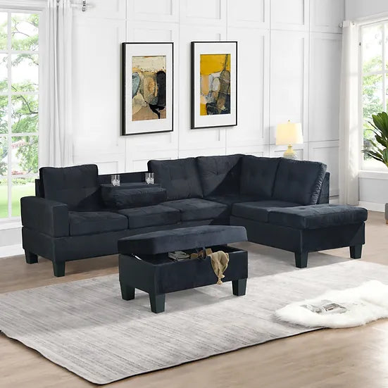 Allen Black Sectional with Storage Ottoman