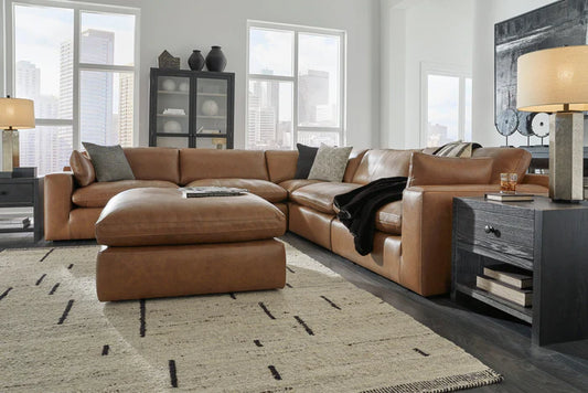 Ashley Emilia Caramel Leather 5-Piece Modular Sectional