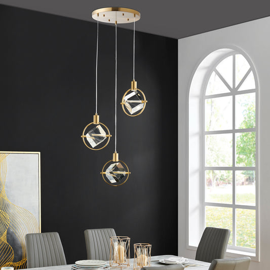 HOLLYWOOD CUBE 3 LIGHT PENDANT // GOLD