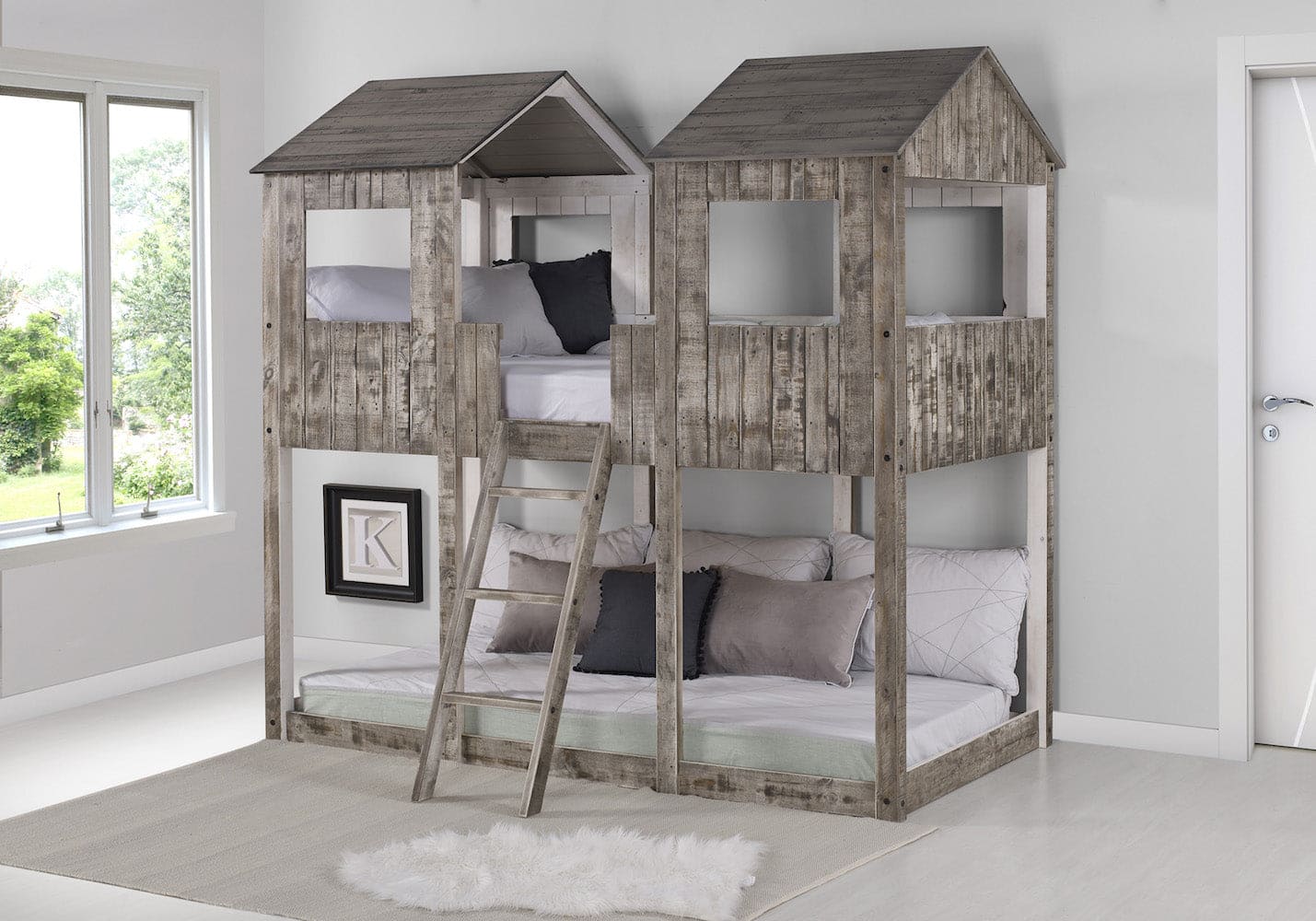 DONCO Twin Tower Bunk Bed BUNKBED, TWIN/TWIN, Rustic Dirty White