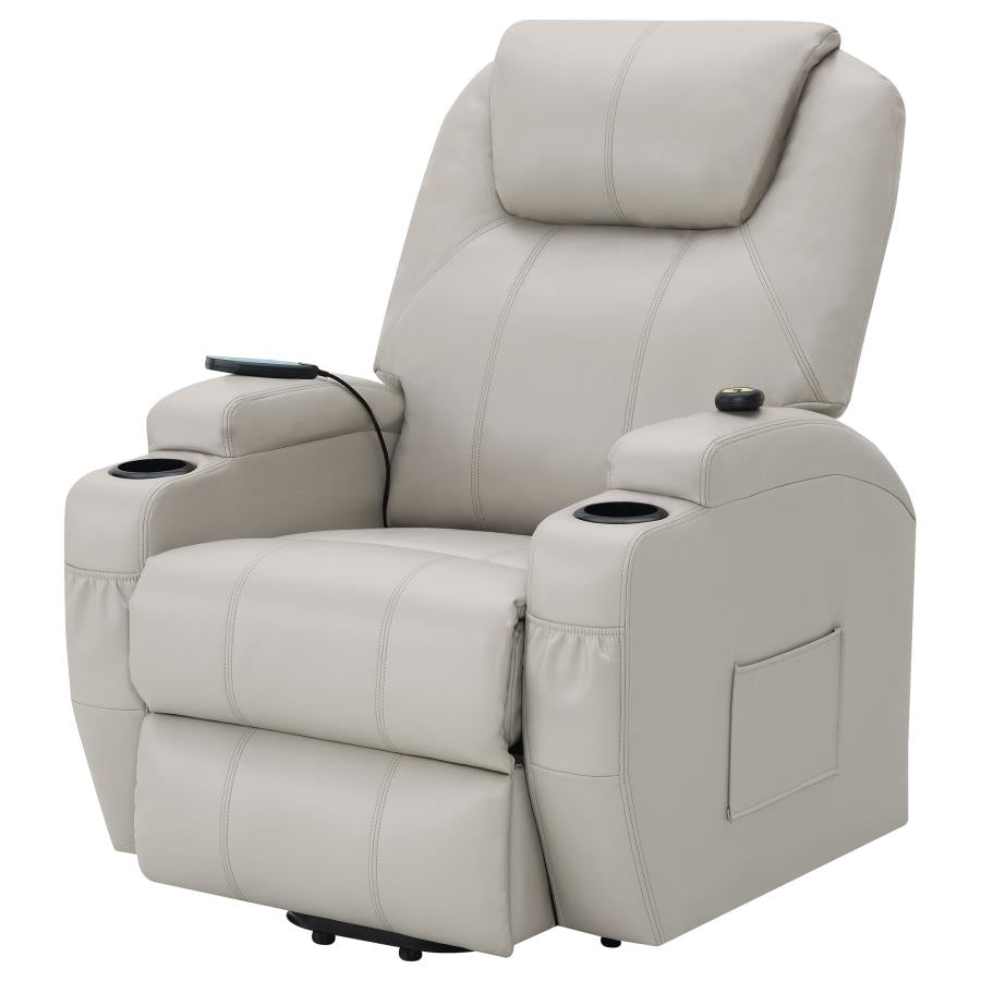 SANGER UPHOLSTERED POWER LIFT MASSAGE RECLINER CHAMPAGNE