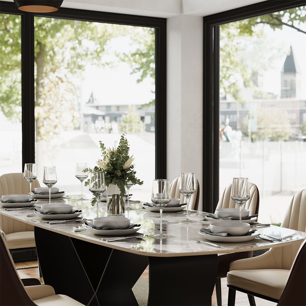 79" Modern Dining Table Set with 6 chairs