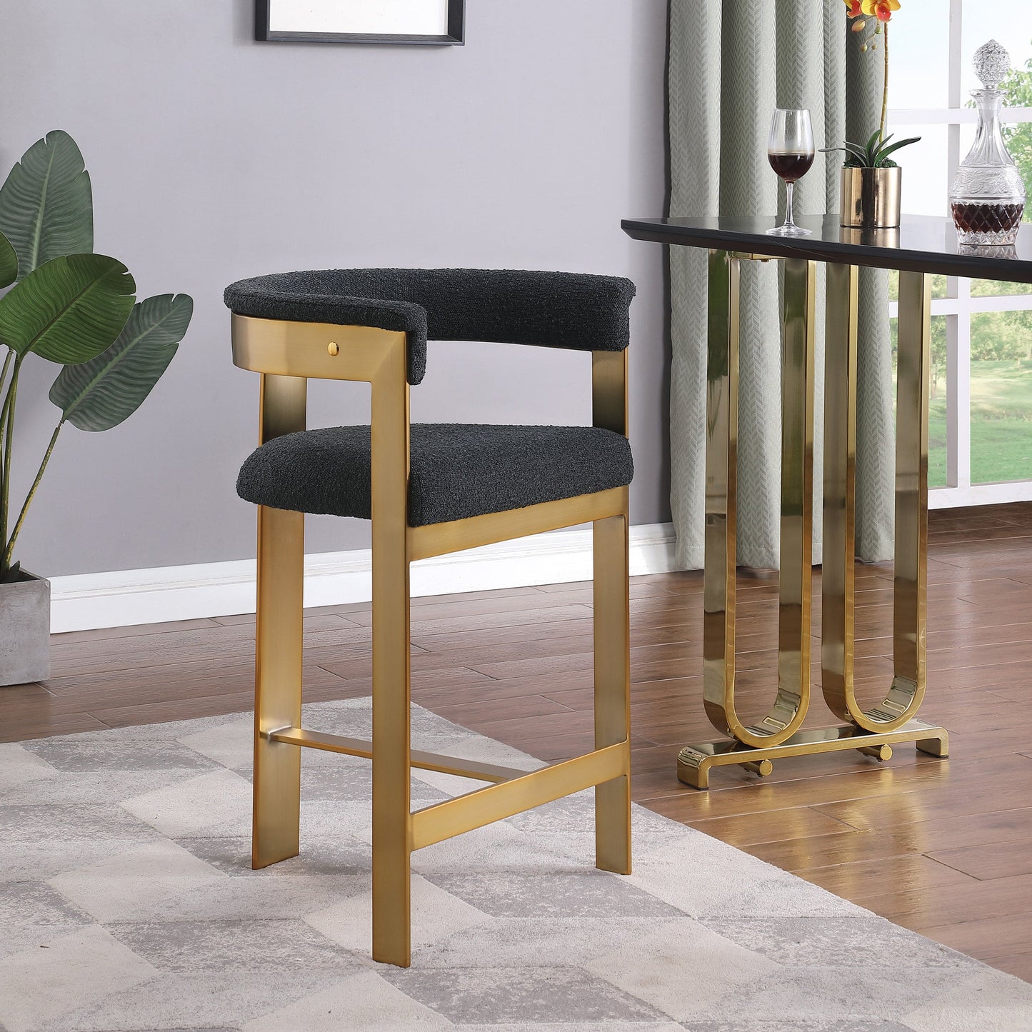 Romeo Boucle Black Fabric Bar / 2 Counter Stools