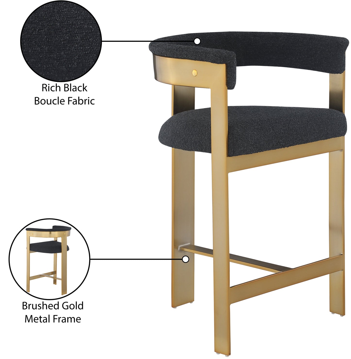 Romeo Boucle Black Fabric Bar / 2 Counter Stools