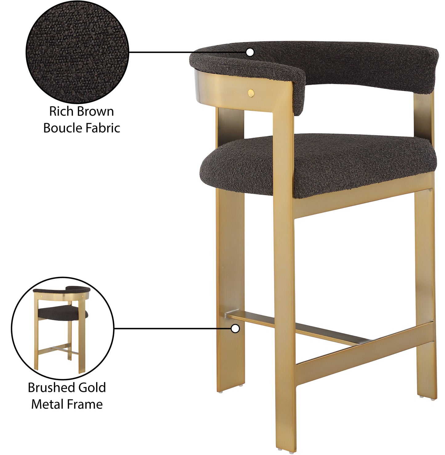 Romeo Boucle Brown Fabric Bar / 2 Counter Stools