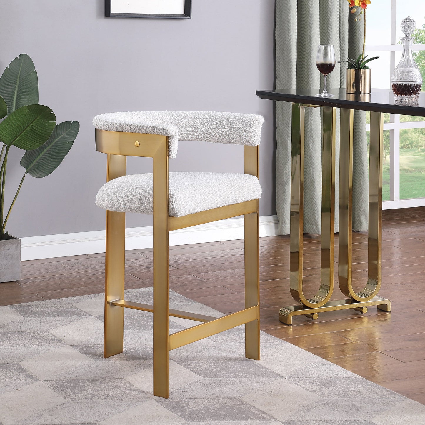 Romeo Boucle Cream Fabric Bar / 2 Counter Stools