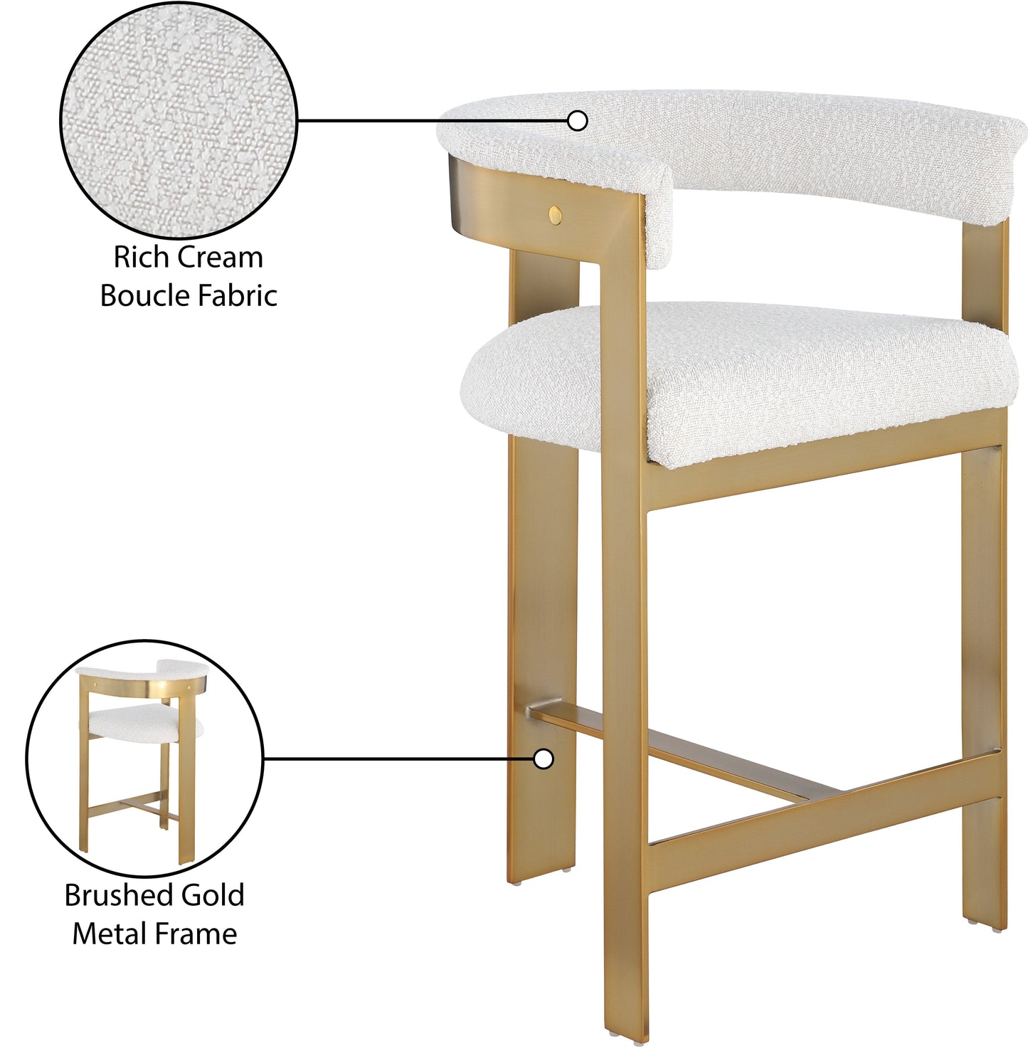 Romeo Boucle Cream Fabric Bar / 2 Counter Stools