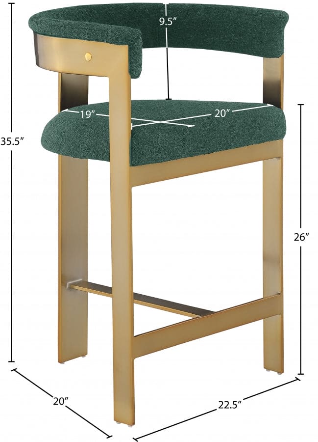 Romeo Boucle Green Fabric Bar / 2 Counter Stools