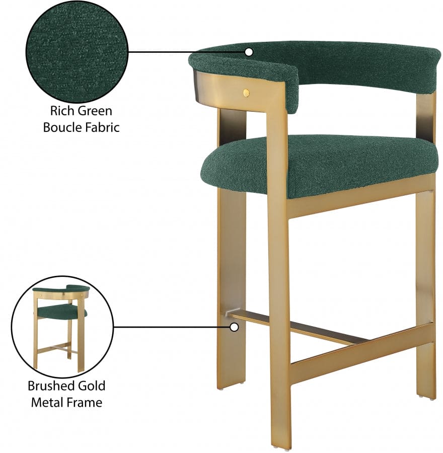 Romeo Boucle Green Fabric Bar / 2 Counter Stools
