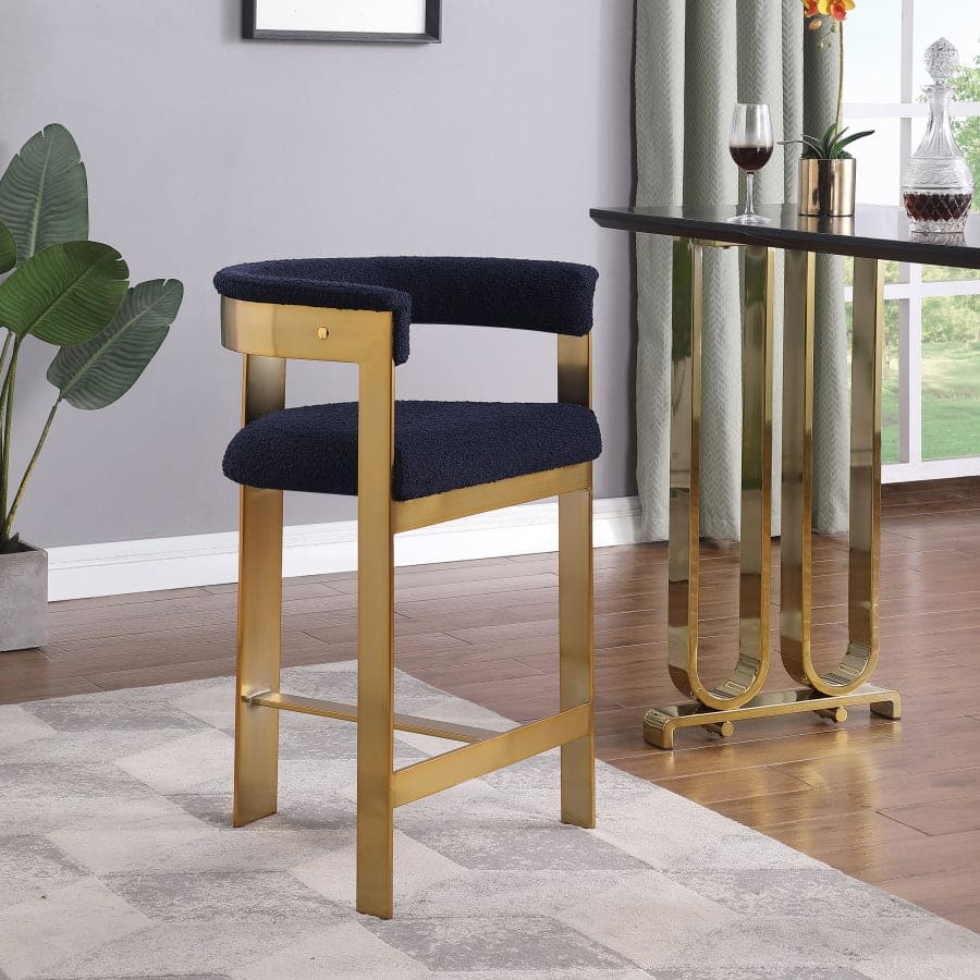 Romeo Boucle Navy Fabric Bar / 2 Counter Stools