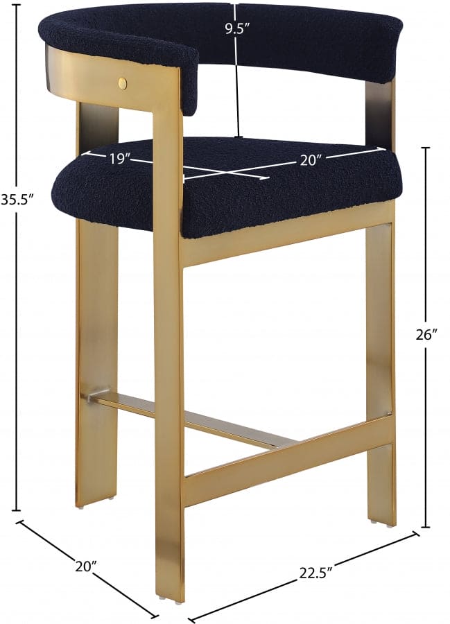 Romeo Boucle Navy Fabric Bar / 2 Counter Stools