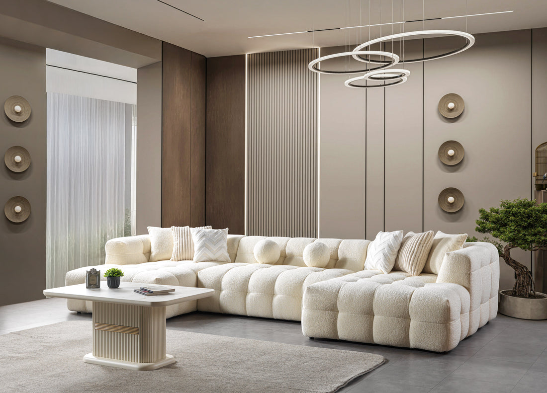 Ivy Ivory Boucle Double Chaise 146" Sectional