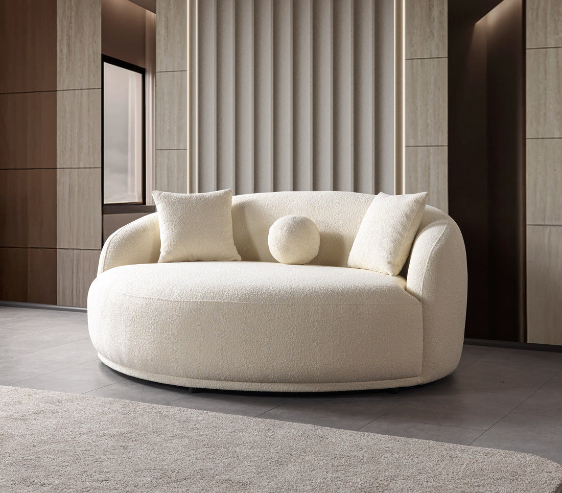 Bonita Ivory Boucle Round Sofa 71"