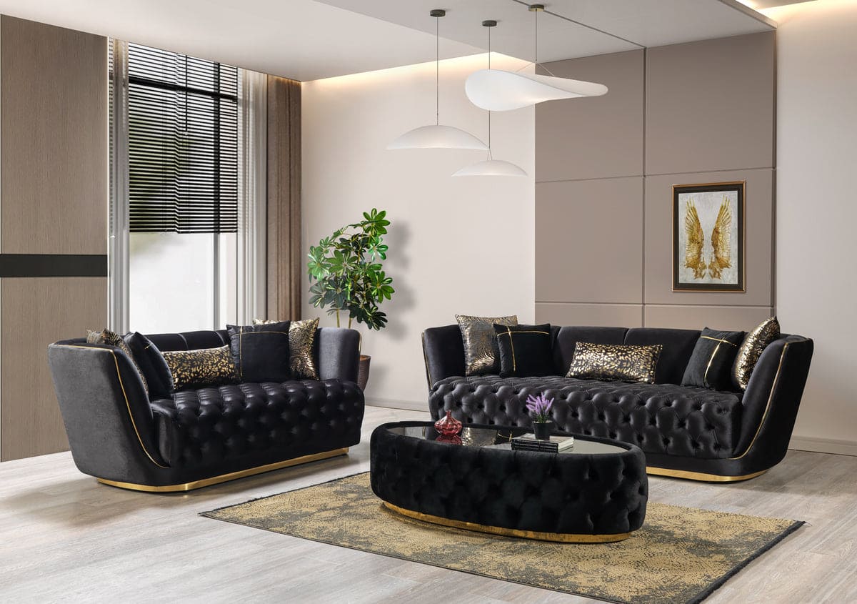 Daphne Black Velvet Sofa & Loveseat