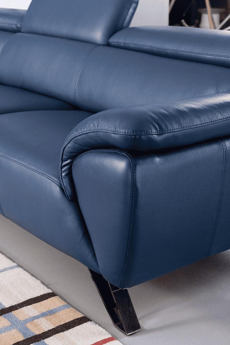 Navy Blue Italian Top Grain Leather Sectional Sofa Set