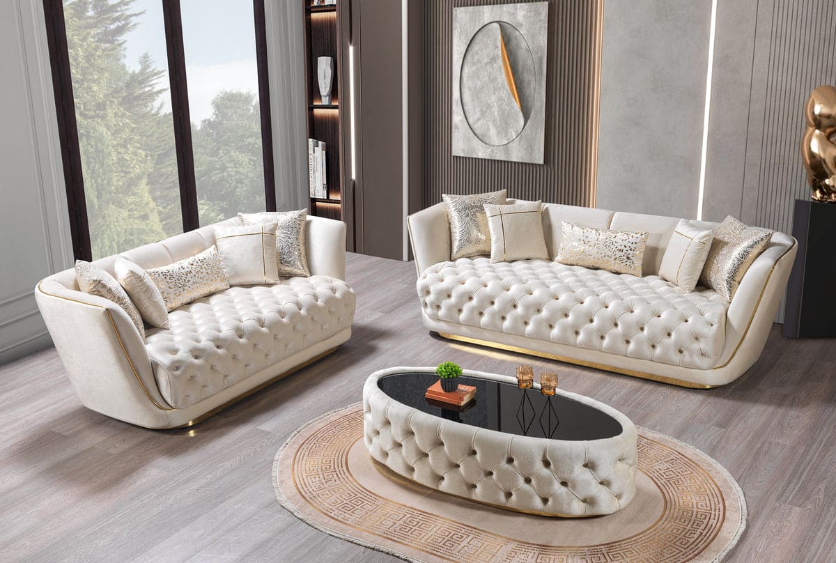 Daphne Ivory Velvet Sofa and Loveseat