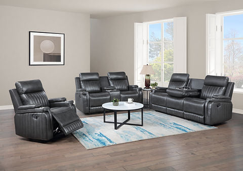 S2121 Ethan (Dark Grey)  3pcs Reclining Sofa, Loveseat & Recliner