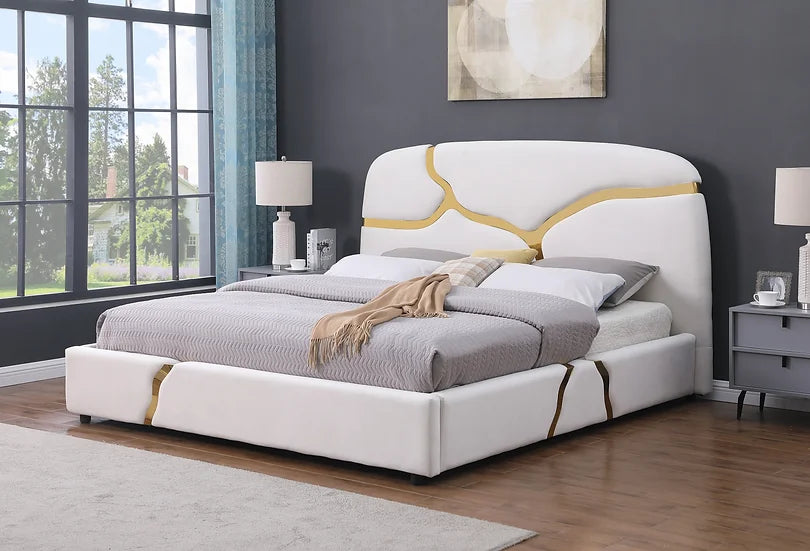 MILAN WHITE & GOLD BED