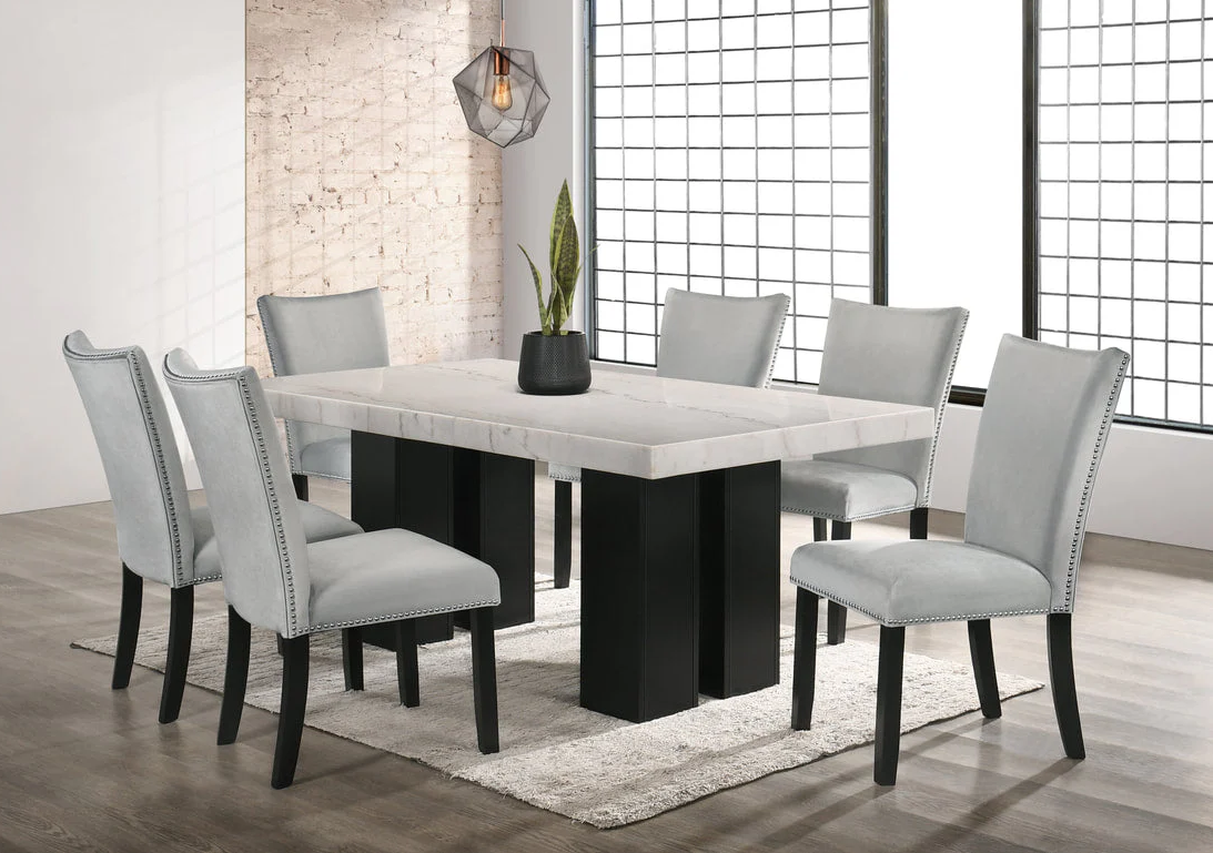 Finland Grey - (GENUINE MARBLE) Table & 6-Chairs