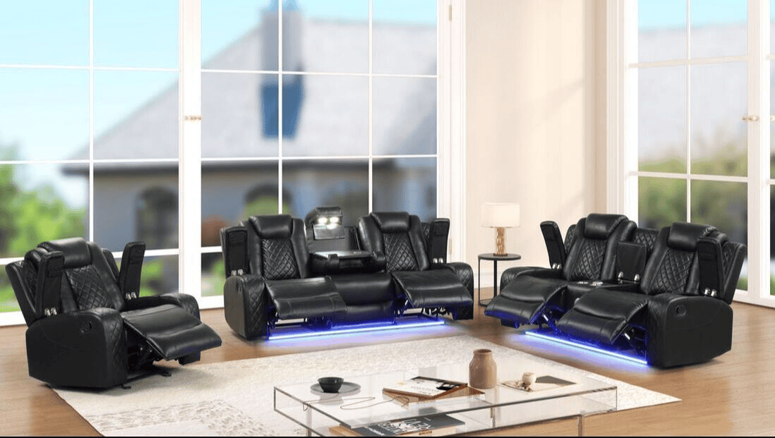 Luz Black - 3PC Reclining Set led & Speaker