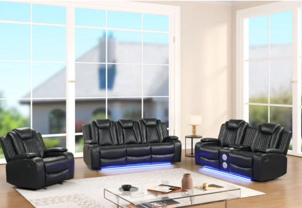 Luz Black - 3PC Reclining Set led & Speaker