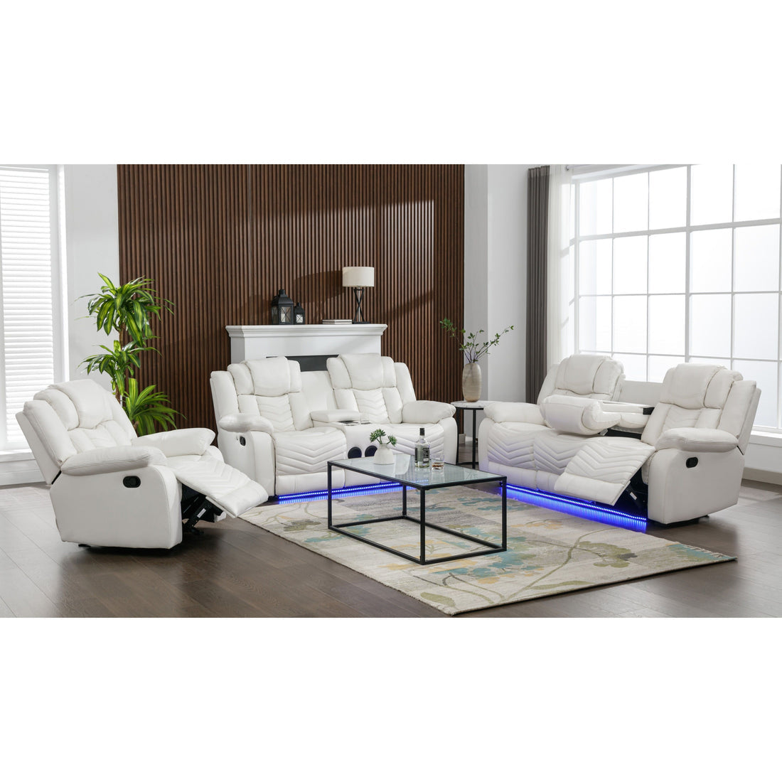Lucky 3Pcs Reclining Set, LED, Bluetooth, Speakers White