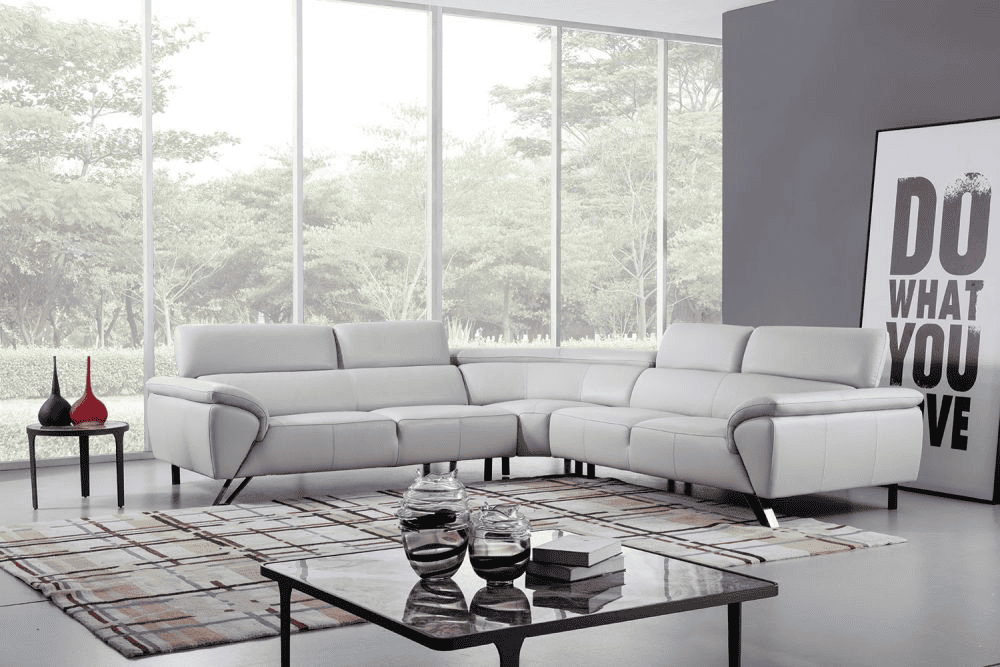 Light Gray Italian Top Grain Leather Sectional Sofa Set