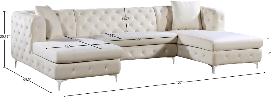 Gail 127" Velvet Upholstered 3pc. Sectional