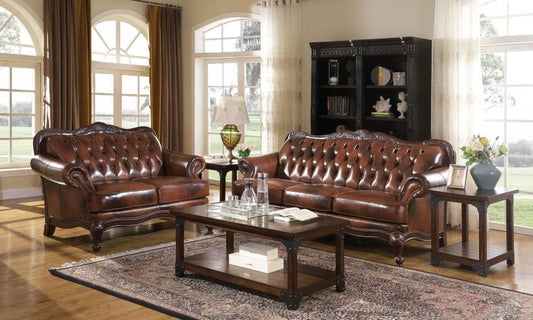 Victoria Upholstered Tufted Living Room Set Brown / TWO PIECE