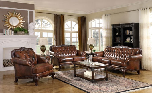 Victoria Upholstered Tufted Living Room Set Brown THREE-PIECE