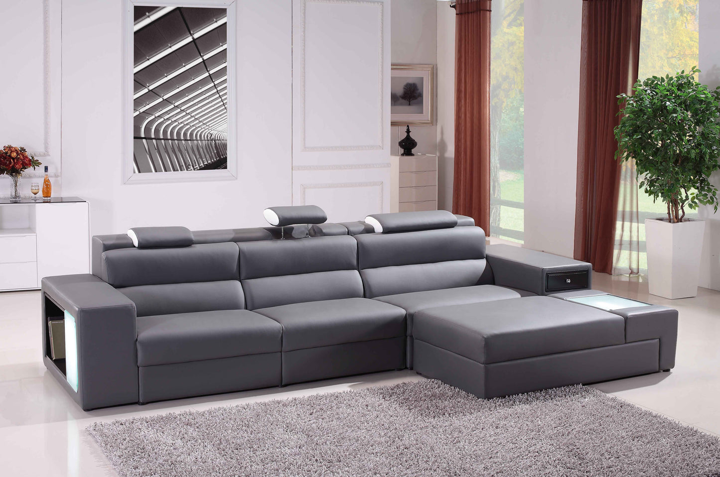 Polaris Mini Grey Contemporary Bonded Leather Right Facing Sectional Sofa
